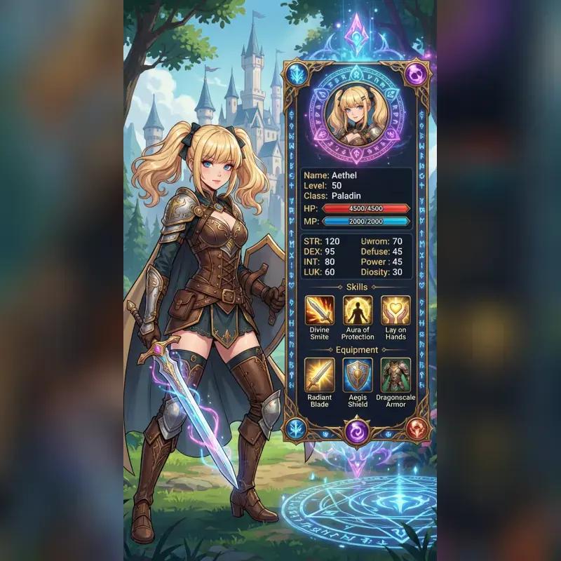 Interface de statut de personnage RPG — Après
